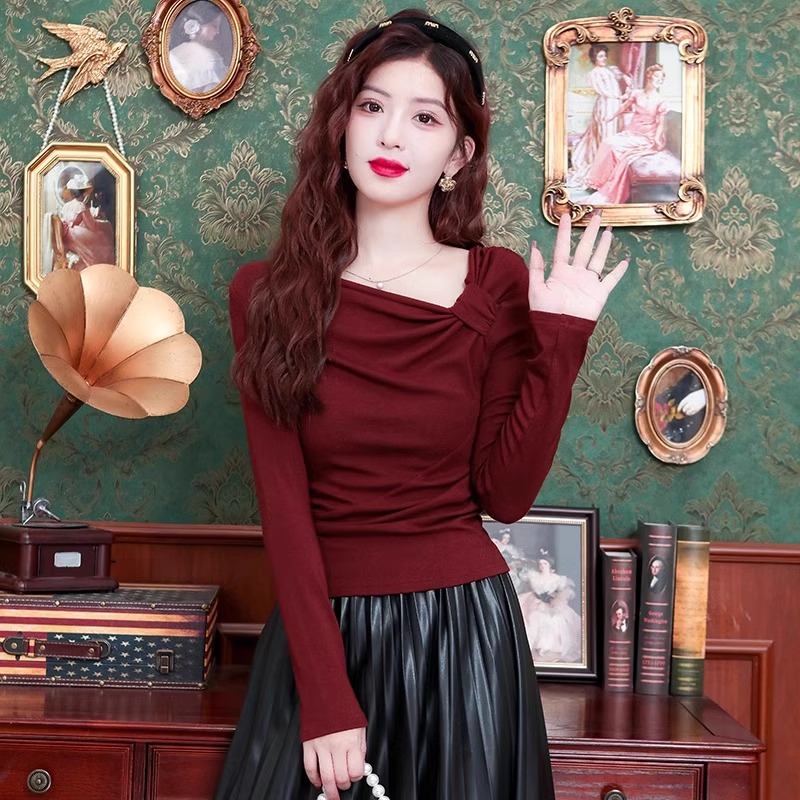 显瘦内搭打底衫体恤短款褶皱上衣