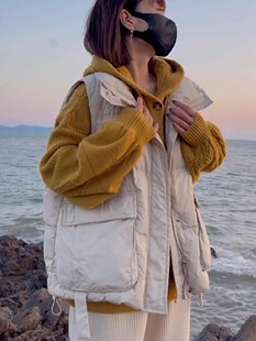 欧货羽绒棉马甲女短款2026秋冬新款韩版宽松口袋背心立领马甲外套