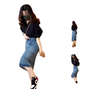 2026早春夏季新款网红休闲气质搭配一整套减龄牛仔半身裙两件套装