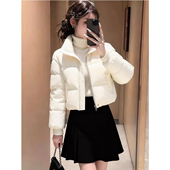 白色短款 立领拉链显瘦保暖小个子百搭面包服外套 羽绒棉服女冬季