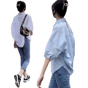 宽松百搭短袖衬衫女春夏季法式锁骨衬衣高级设计感小众泡泡袖上衣
