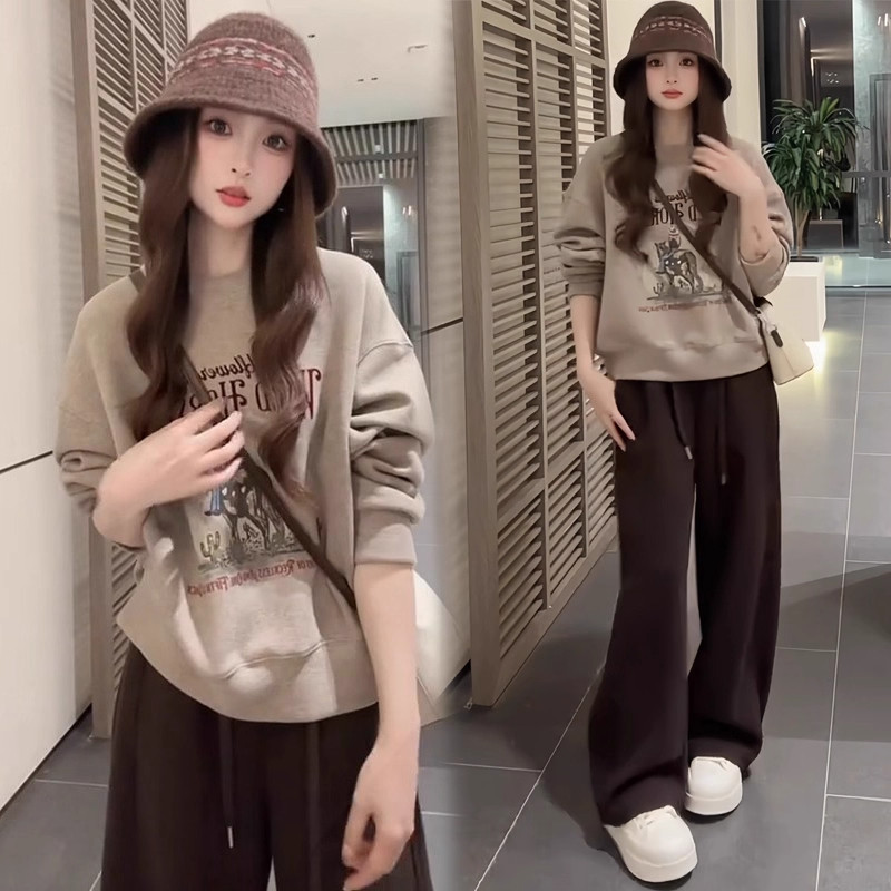 时尚简约套装女洋气圆领印花长袖卫衣宽松显瘦直筒卫裤休闲两件套,女装/女士精品,时尚套装,淘宝优惠券,粉丝福利购,淘宝优惠卷