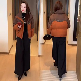 小个子显瘦洋气撞色立领棉衣外套 新款 时尚 保暖加厚棉服女2024冬季