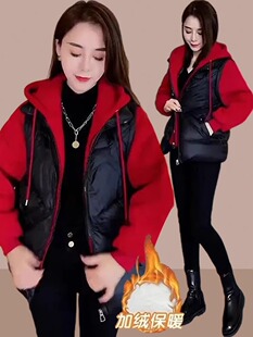 2026冬季新款女士棉衣棉服假两件夹棉外套小个子棉袄加绒加厚女装