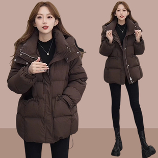 中长款羽绒棉服女2026年冬季新款时尚宽松连帽加厚保暖面包服外套