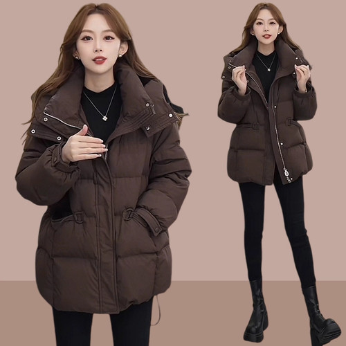 中长款羽绒棉服女2025年冬季新款时尚宽松连帽加厚保暖面包服外套