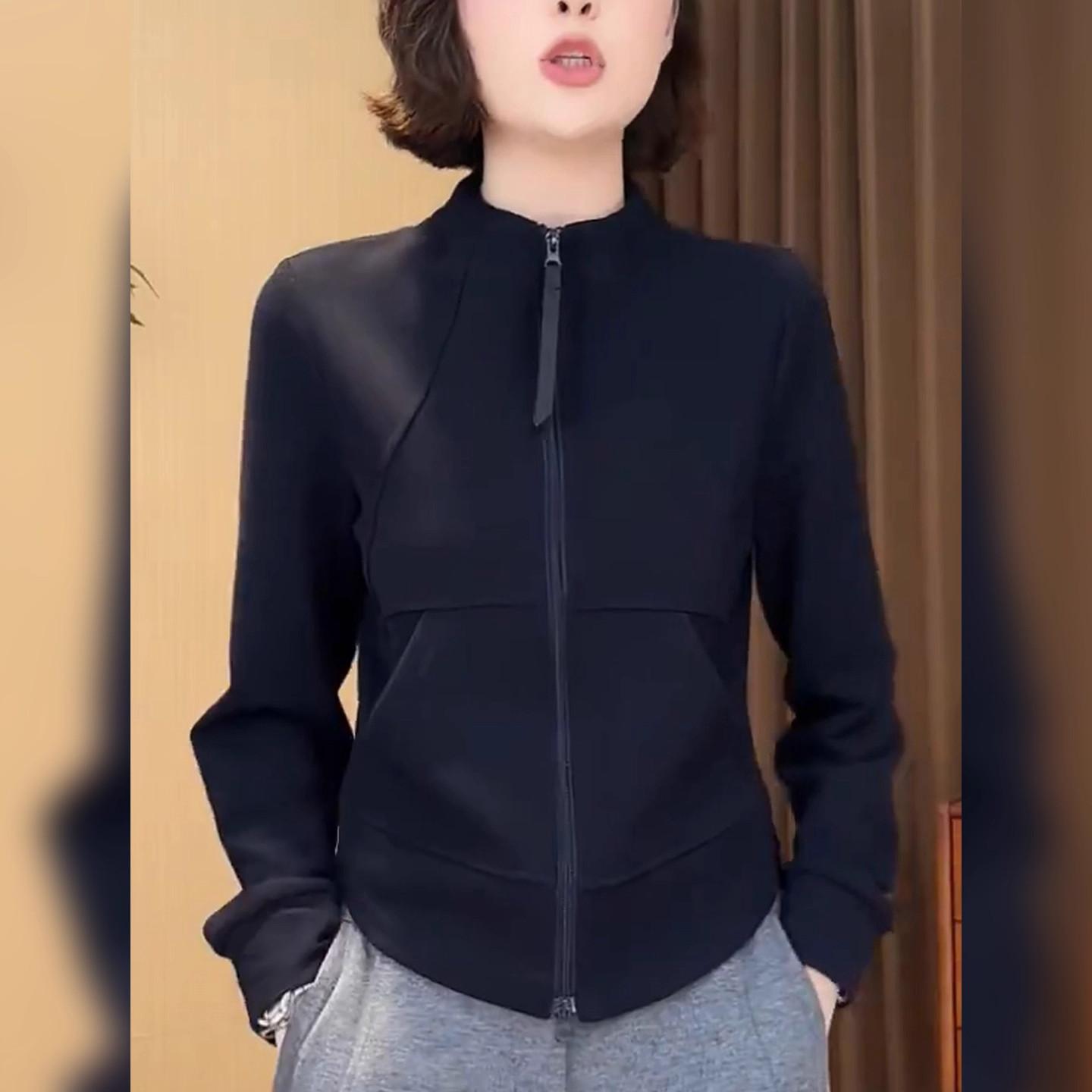 纯色双拉链卫衣开衫显瘦高级感长袖打底衫2026秋季新款时尚上衣女