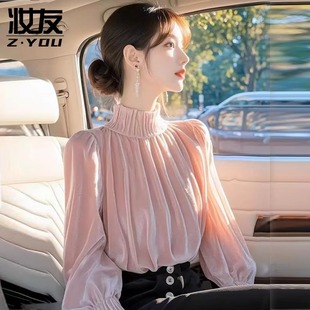 金丝绒衬衫 女士高贵洋气上衣2025新款 高级感轻奢减龄长袖 打底小衫