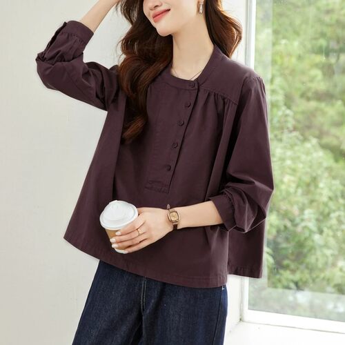 卡尔凡希女装服饰棉圆领长袖衬衫