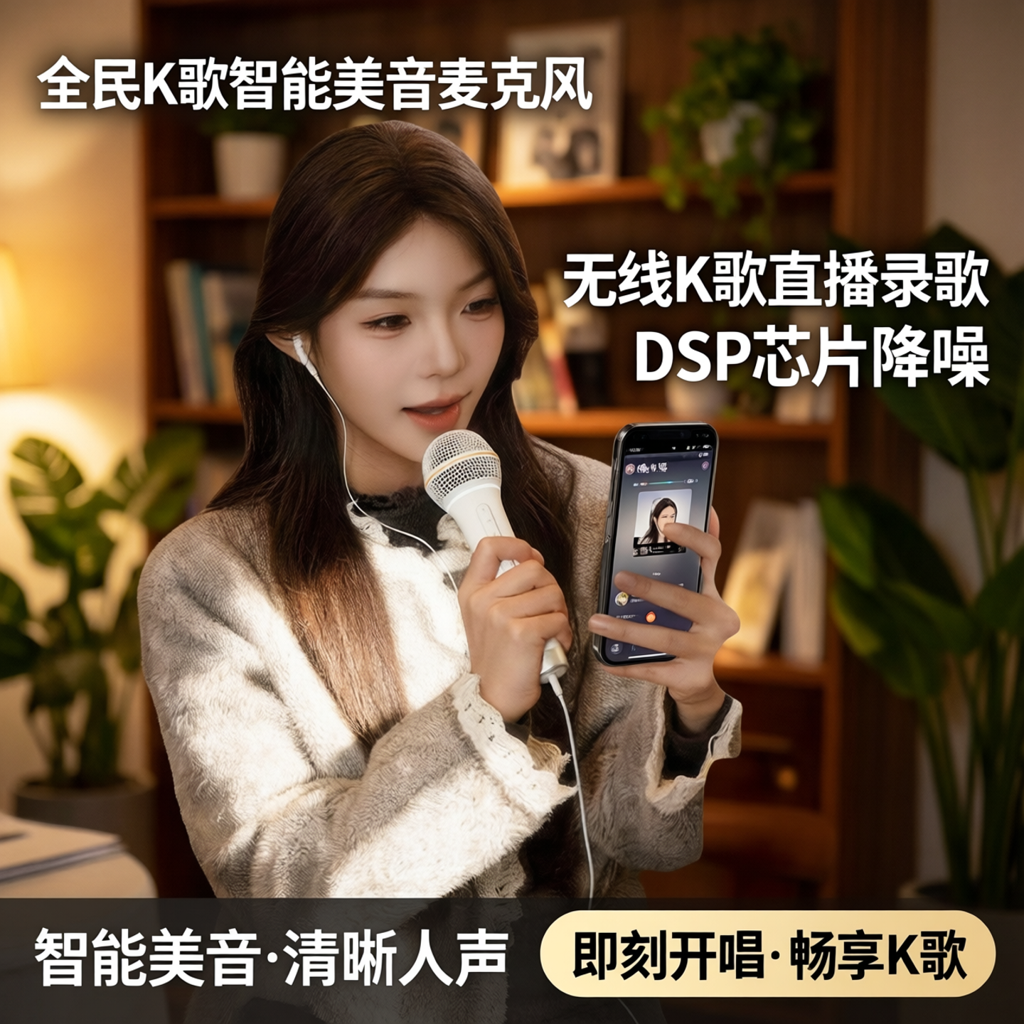 全民K歌智能美音麦克风无线K歌直播录歌话筒声卡DSP芯片降噪