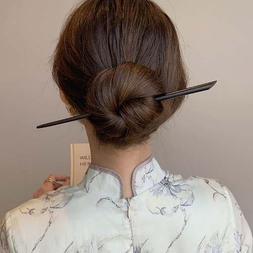 黑檀木发簪古风女旗袍马面裙加长发钗簪子汉服简约国风新中式素簪