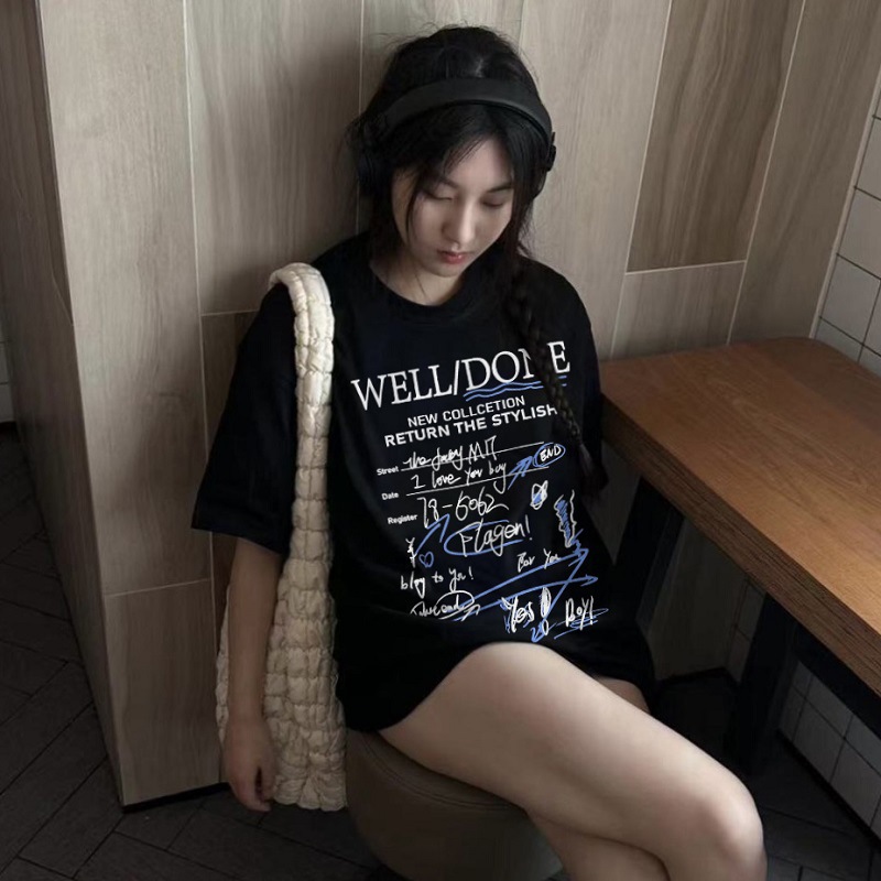 WE11DONE WBTK小众280g潮牌字母印花T恤女夏季宽松情侣上衣短袖