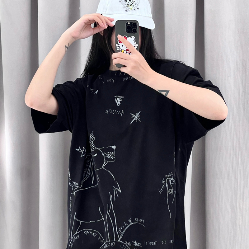 WE11DONE24SS WBTK官网同款童趣可爱小动物印花染色情侣短袖T恤