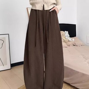 秋冬高腰垂坠感灯芯绒阔腿裤 常规 女装 休闲弯刀裤 加绒
