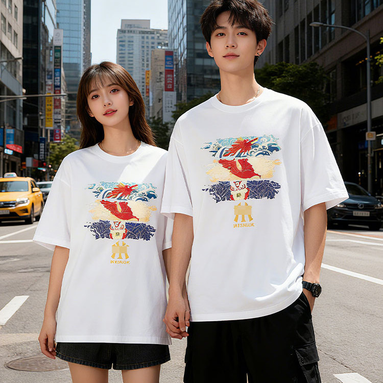 MY联名款夏季短袖国潮重磅纯棉宽松T恤原宿风流行简约男女情侣款