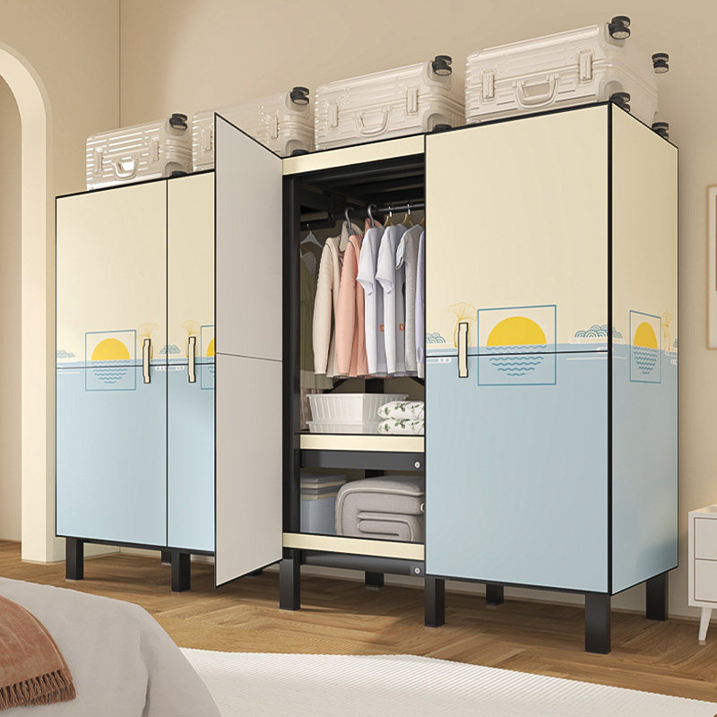 2025新款简易衣柜卧室家用免安装折叠加厚加粗全钢架出租房结实耐
