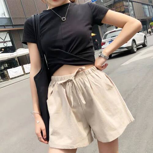Women's A-line wide leg high waist shorts女士a字阔腿高腰短裤