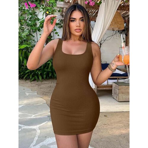 Solid color slim fit striped dress for women修身条纹连衣裙女