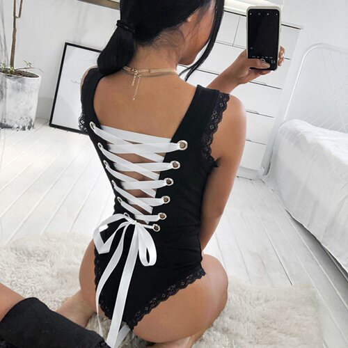 Sling one-piece women's back string underwear连体衣串带内衣