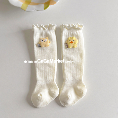 新生婴儿袜子春秋夏棉袜不勒腿0-3月宝宝胎袜白色无骨中长筒袜子 — 6
