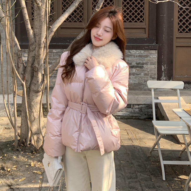 AS OFFICIAL-毛毛领收腰保暖羽绒服外套(配腰带)(蓬松保暖～)2598