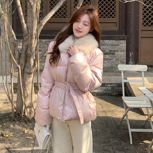 AS OFFICIAL-毛毛领收腰保暖羽绒服外套(配腰带)(蓬松保暖~)2598