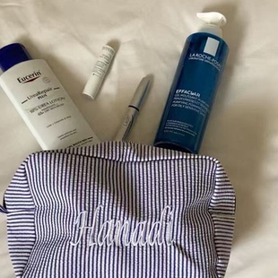 娜娜同款 私人定制名字条纹泡泡纱化妆包大容量洗漱包旅行收纳袋