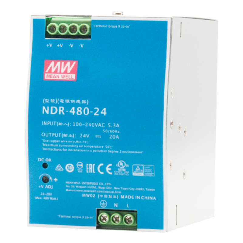 台湾明纬24V480W导轨电源NDR