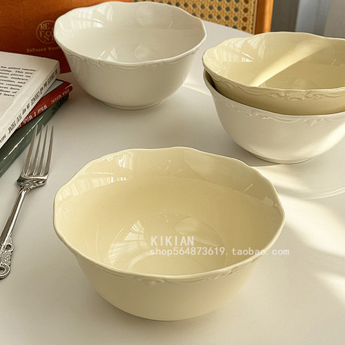 法式ins风陶瓷浮雕碗家用大碗奶黄面碗一人食汤碗复古餐具