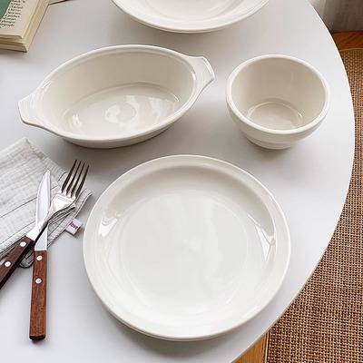 其其安出口原单 北欧乳白纯色陶瓷盘家用椭圆盘餐具饭碗