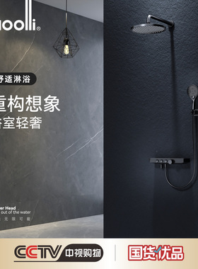 连一魔力moolli朝阳系列圆形置物台入墙式花洒套装黑色白色