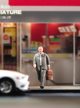 VM1/87/64/43/24/18遛鸟大爷微缩场景微拍摄影车模型手办小人偶