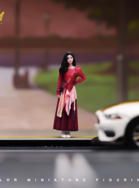 VM 1/64 单手叉腰红裙御姐微缩场景模型搭配3D彩色打印人偶模型
