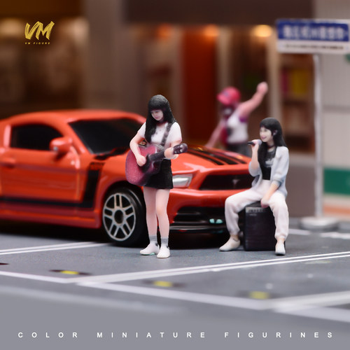 VM 1/64 乐队少女吉他手 微缩场景模型搭配3D彩色打印人偶模型