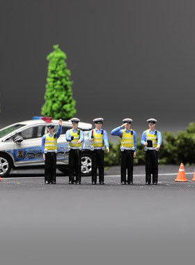 VM 1/64微缩交警开罚单查酒驾敬礼指挥 场景微拍树脂小人偶摆件