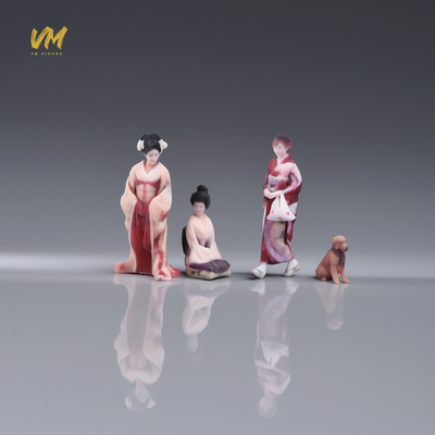 VM 1/64日本艺妓花魁和服少女金毛 彩色打印微缩人偶搭配场景模型