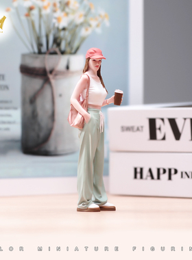 VM 1/24/18 拿咖啡的逛街女孩 精涂微缩人偶场景模型手工涂装摆件