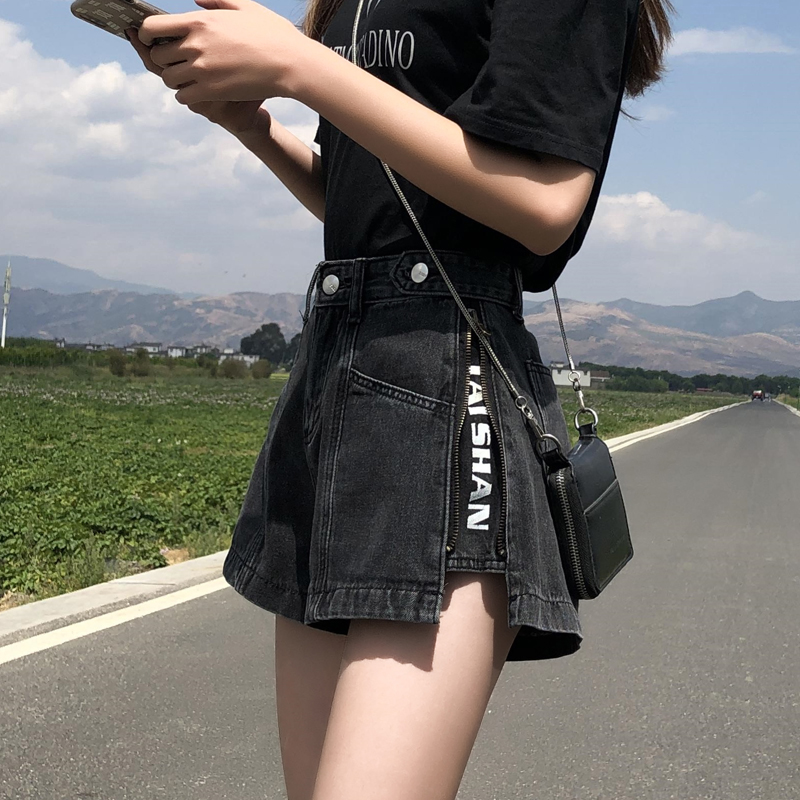 牛仔短裤女宽松2025新款夏季薄款黑色a字高腰显瘦韩版阔腿热裤ins