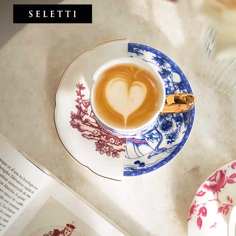 意大利Seletti中西合璧咖啡杯碟中古陶瓷下午茶咖啡杯子家用轻奢