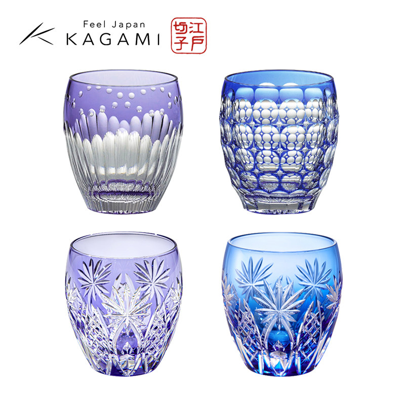 日本KAGAMI江户切子矢来重星洛克杯水晶玻璃威士忌酒杯子