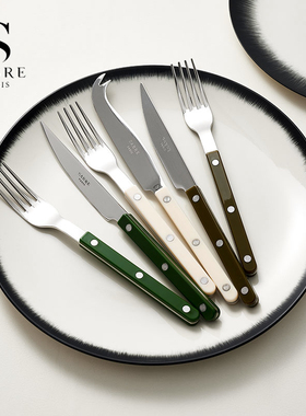 法国Sabre Paris叉子小清新绿色手柄刀叉勺家用西餐餐具套装送礼