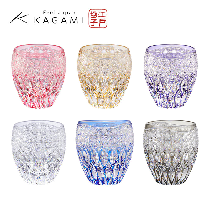 日本新品KAGAMI江户切子锅谷聪作品莲华洛克杯水晶玻璃威士忌酒杯