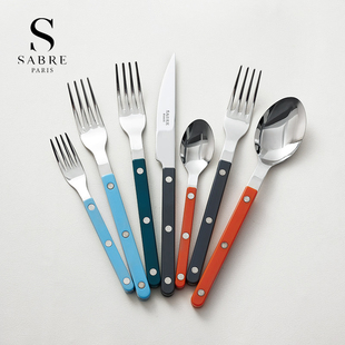 Paris不锈钢彩色手柄刀叉勺子三件套装 法国Sabre 高颜值家用餐具