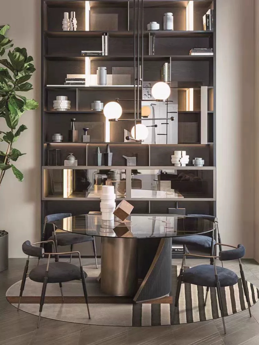 意式家用钢化玻璃圆餐桌现代家用