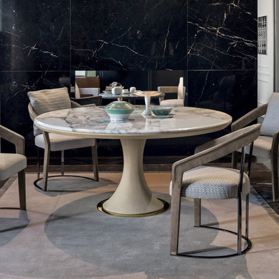 大理石餐桌圆桌家用小户型设计师高端转盘饭桌意式轻奢餐桌椅组合