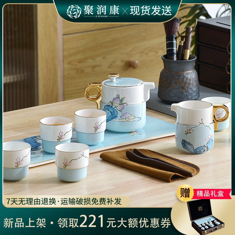 手绘功夫茶具套装家用骨质瓷陶瓷高档茶杯茶壶礼盒泡茶轻奢新中式