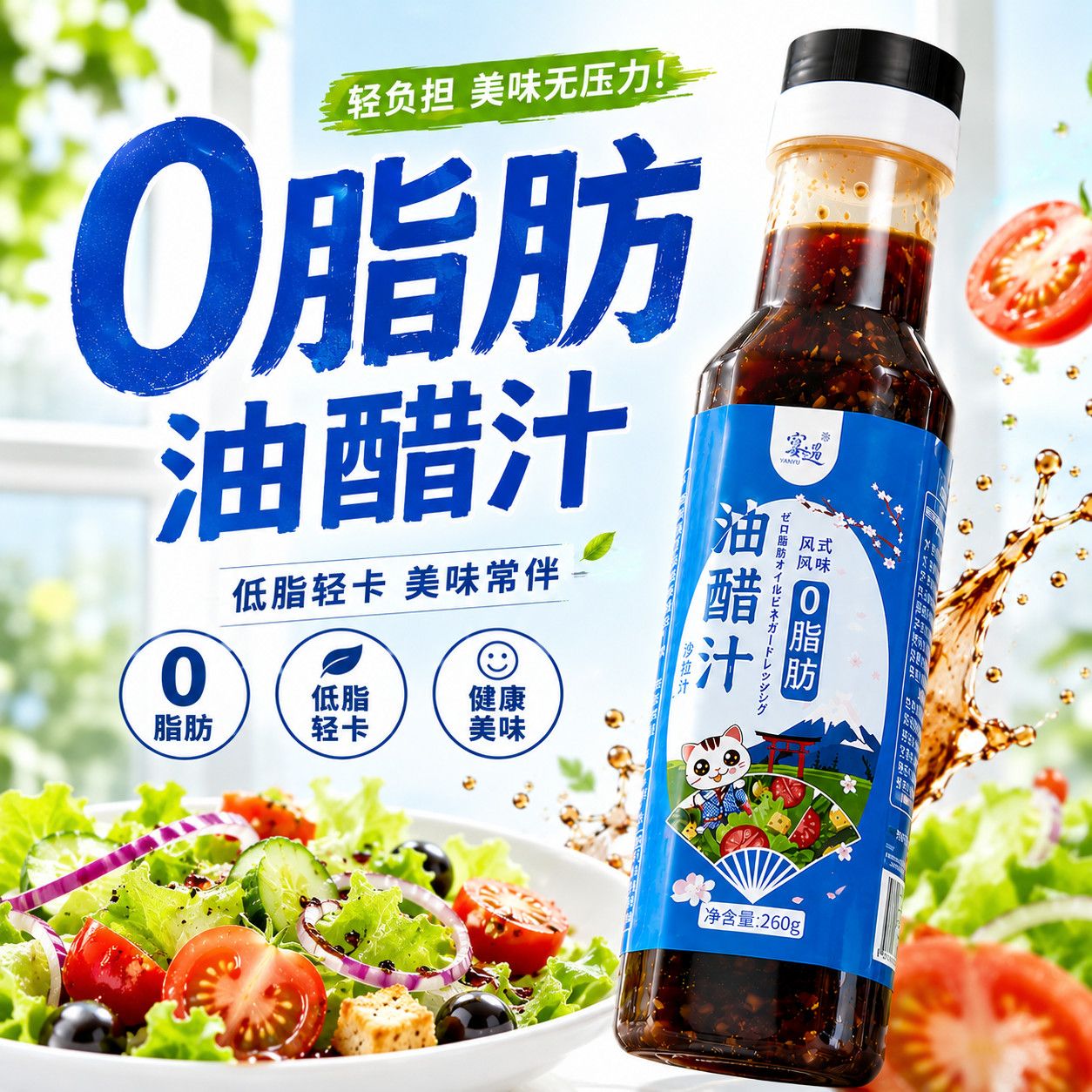 油醋汁0脂肪低脂卡凉拌水果蔬菜沙拉日式健身轻减食脂家用酱料