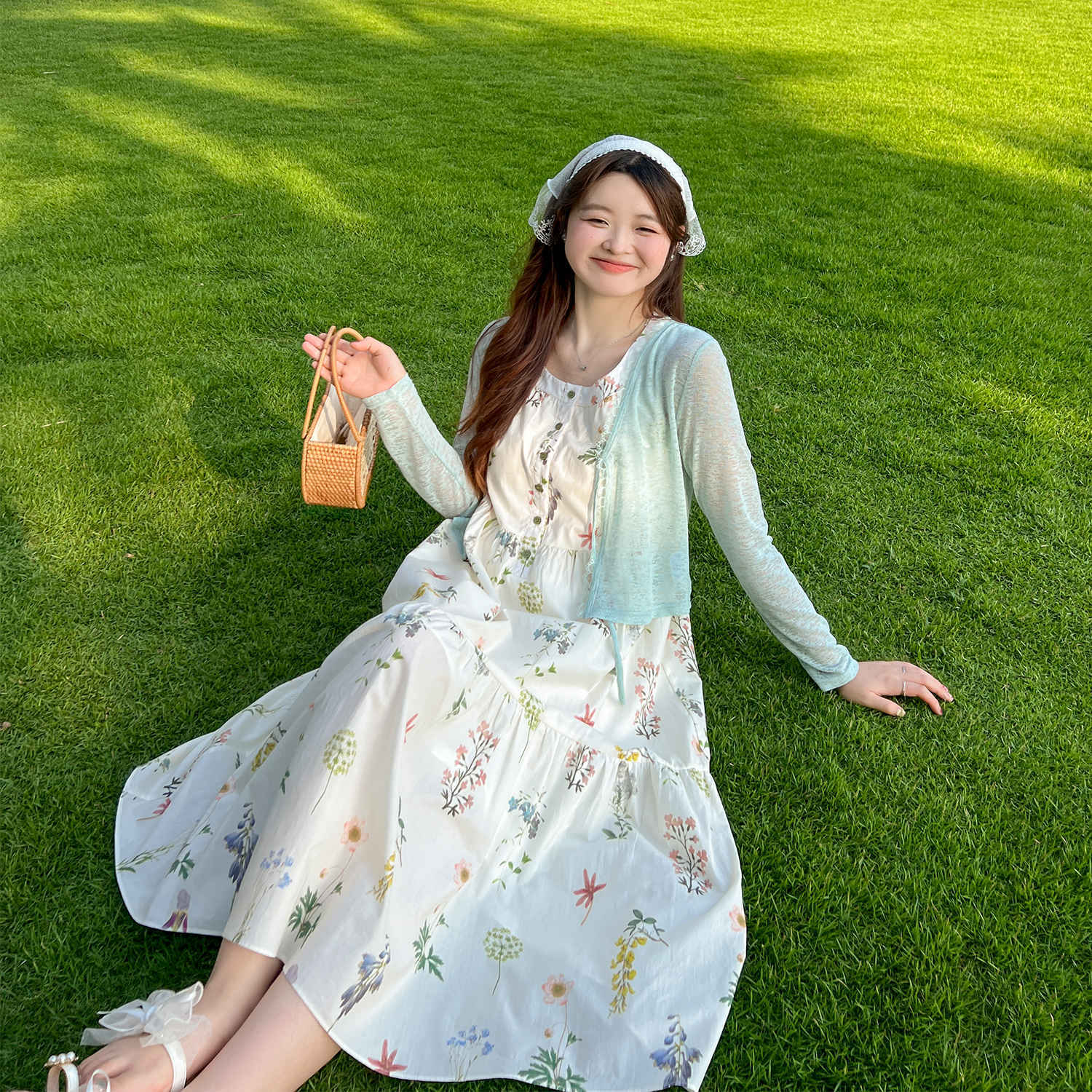 DM100大码女装2025夏季新款宽松百搭背心裙纯棉碎花连衣裙