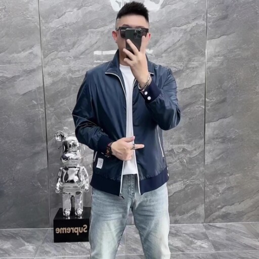 23017春季新款男士商务休闲立领夹克衫时尚薄款纯色修身百搭外套