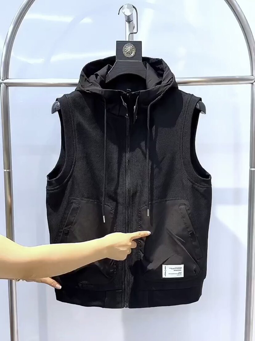 567秋季新款男士百搭连帽马甲时尚潮流百搭运动休闲宽松背心男款